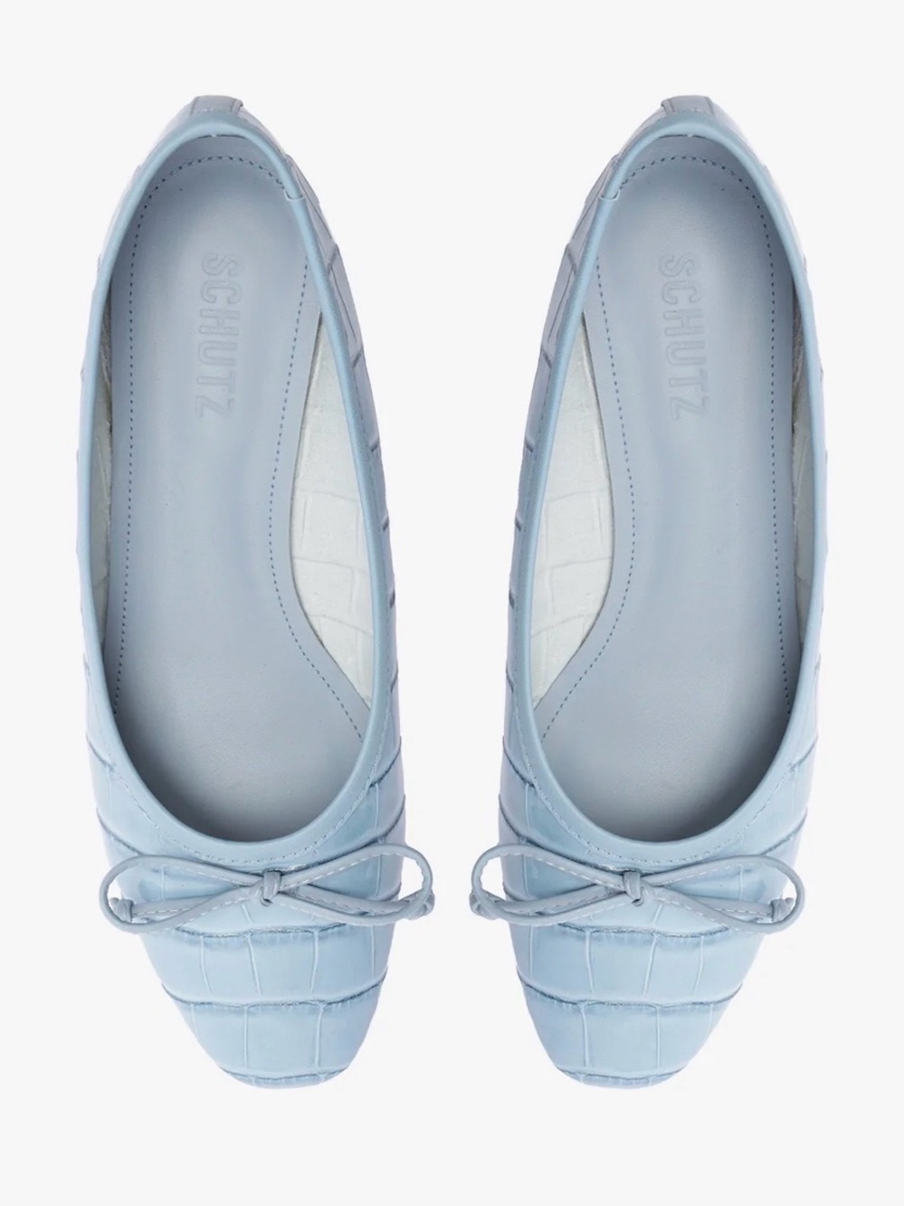 Schutz Light Blue Croc-Embossed Leather Ballet Flats | Arissa Ballet Flat